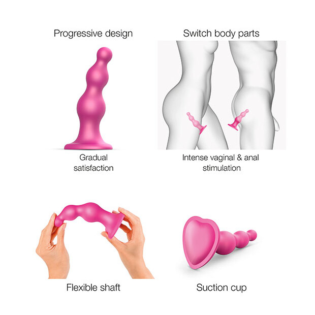 Strap-On-Me Dildo Plug Beads Metallic Raspberry Pink L