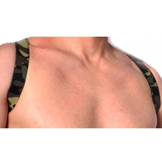 Camouflage Leather Harness - Acc. Chrome - Cross - The Red S/M