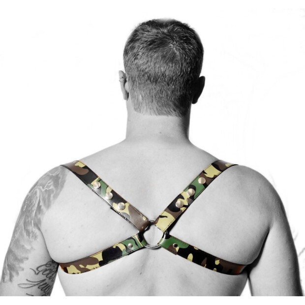 Camouflage Leather Harness - Acc. Chrome - Cross - The Red S/M