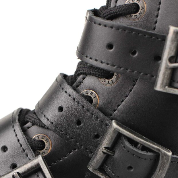 Angry Itch 14-Loch 5-Buckle Leder Stiefel Schwarz Größe 36 - 48
