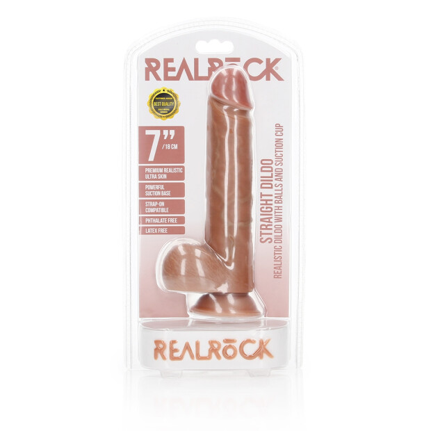 RealRock Straight Realistic Dildo Balls Suction Cup Beige 18 cm
