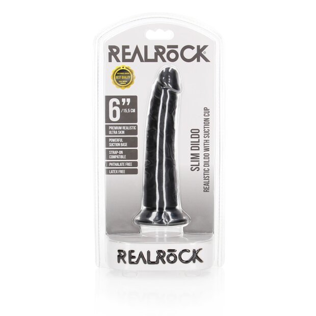 RealRock Slim Realistic Dildo Schwarz 15,5 cm