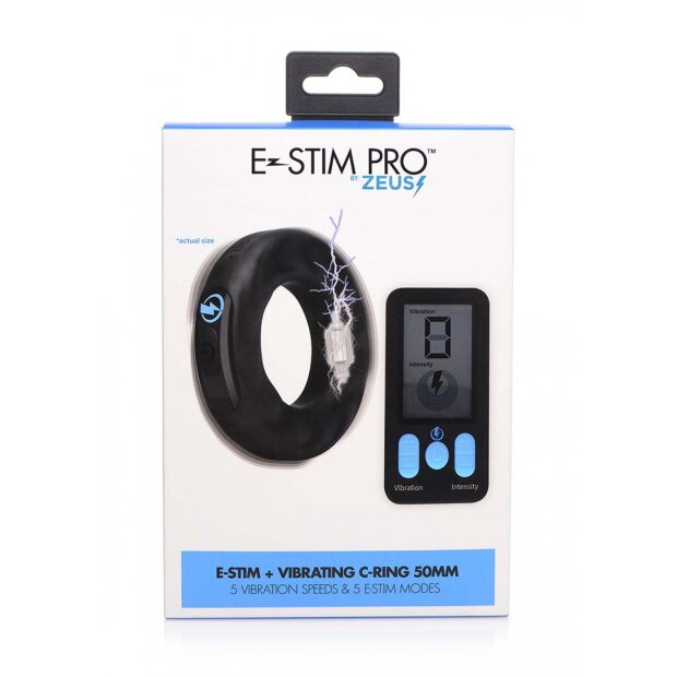 Vibrating & E-Stim Silicone Cock Ring w/ RC 50mm