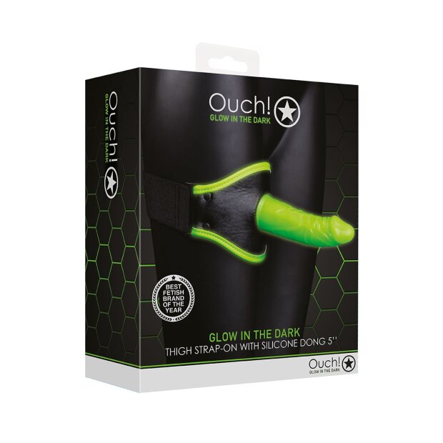 Shots - Ouch! Thigh Strap-on Glow in the Dark Strap-On Grün 14,5 cm ⌀ 3,8 cm