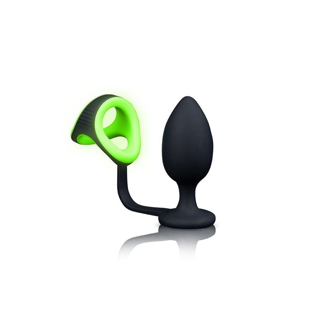 Shots - Ouch! Butt Plug with Cock Ring Ball Strap Penisring Schwarz G,  29,50