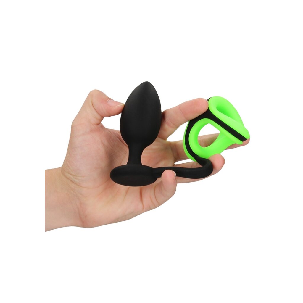 Shots - Ouch! Butt Plug with Cock Ring Ball Strap Penisring Schwarz G,  29,50