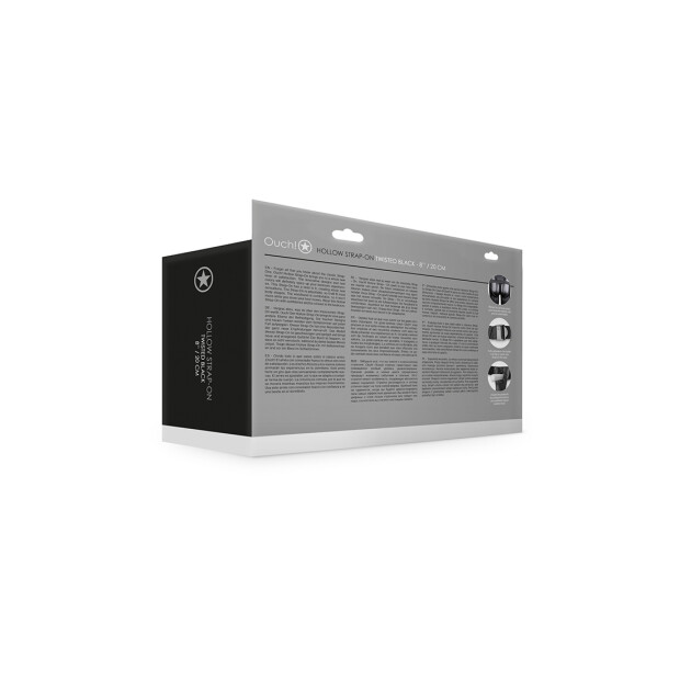 Shots - Ouch! Gerippter hohler Strap-On mit Hoden Schwarz 21 cm ⌀ 4,4 cm