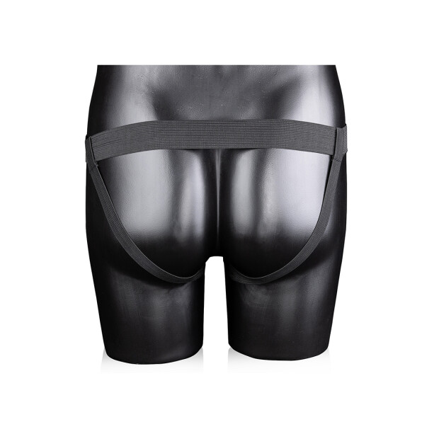 Shots - Ouch! Gerippter hohler Strap-On mit Hoden Schwarz 21 cm ⌀ 4,4 cm