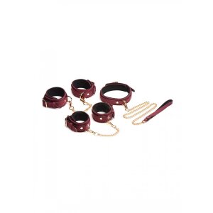 6 Piece Velvet Bondage Set Burgundy Cuffs, Collar, &...