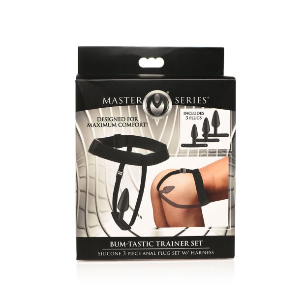Master Series Bum-Tastic Trainer Set Silicone 3 Piece Anal Plug Set with Harness