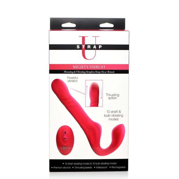 Strap U Mighty Thrust vibrierender trägerloser Strap-On rot