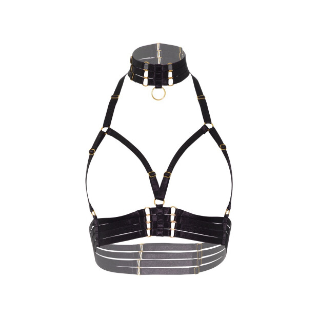 Kinky Diva Open Cup Bra + O-Ring Collar Black