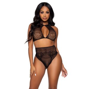 Halter Crop Top & Thong Panty Black OS