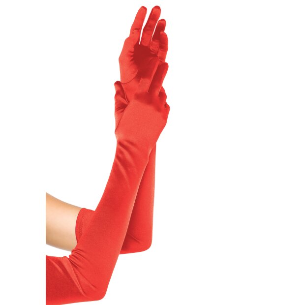 Extra Long Satin Gloves Red OS