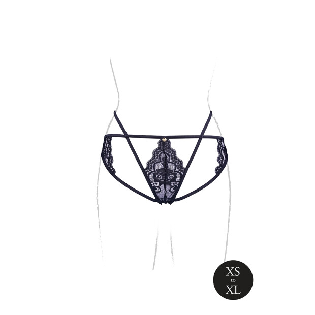 Léna Brief with Open Crotch and Buttocks, Adjustable Sliders and Golden Details Black OS