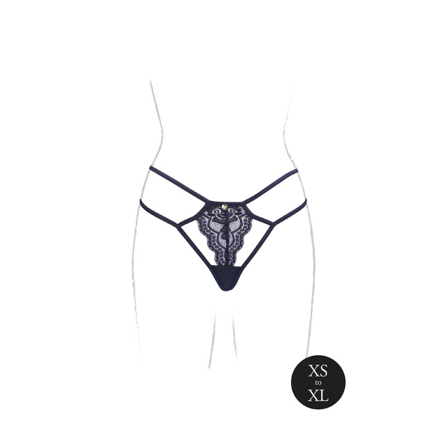 Faye Lace Thong with Adjustable Sliders and Golden Details Black OS