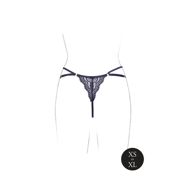 Faye Lace Thong with Adjustable Sliders and Golden Details Black OS