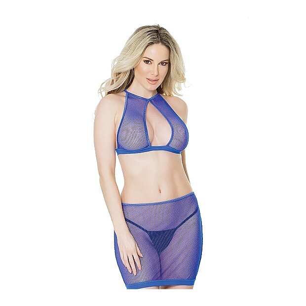 Fishnet Halter Top & Skirt - Cobalt - OS