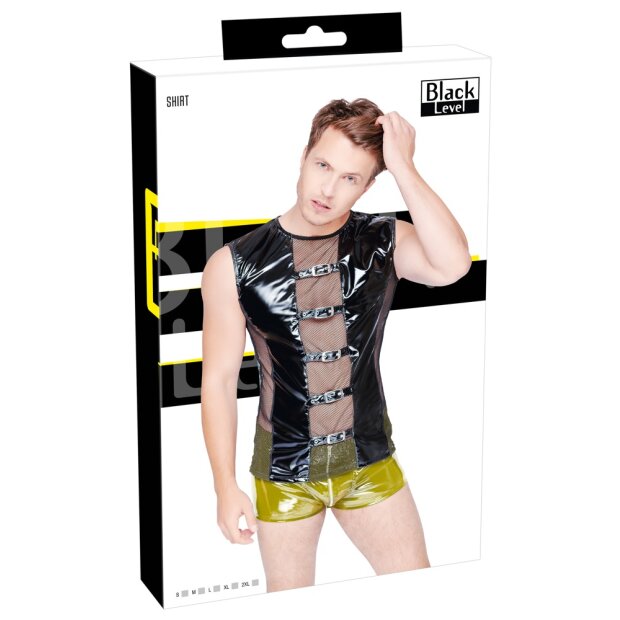 Lack Herren Shirt mit Netzeinsätzen und Schnallen S - 2XL