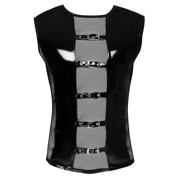 Lack Herren Shirt mit Netzeinsätzen und Schnallen S - 2XL