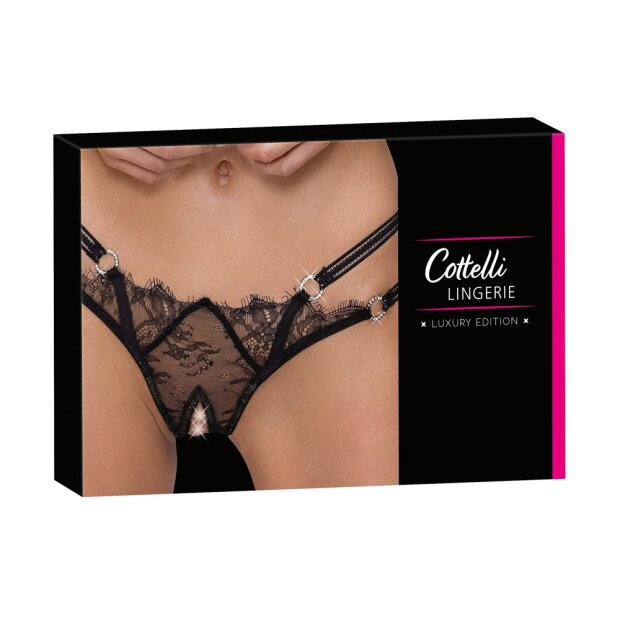 Crotchless String mit Doppelbund und Strass S/M - M/L