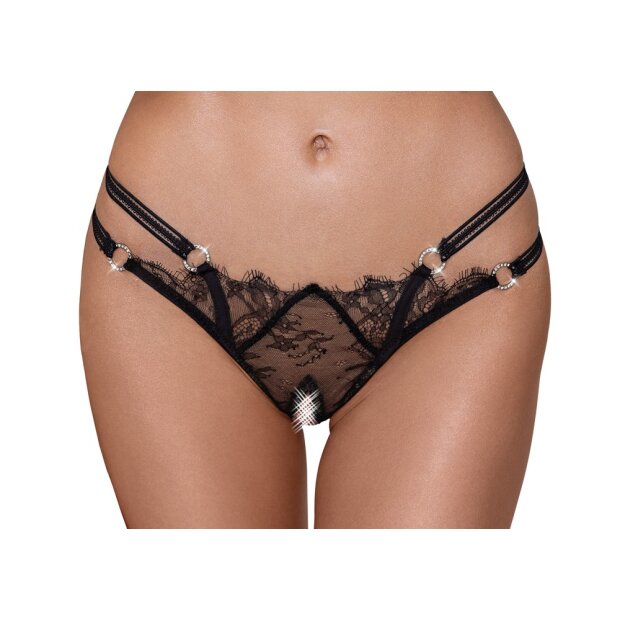 Crotchless String mit Doppelbund und Strass S/M - M/L