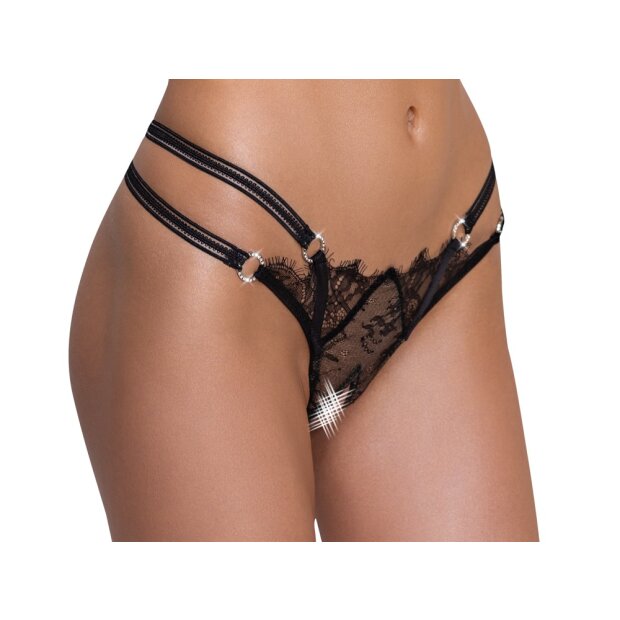 Crotchless String mit Doppelbund und Strass S/M - M/L