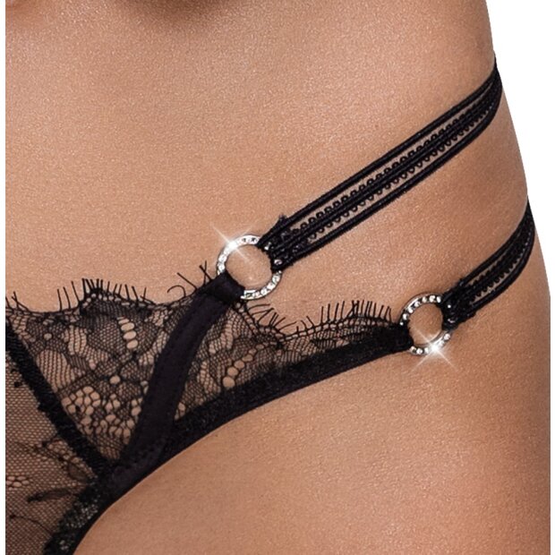 Crotchless String mit Doppelbund und Strass S/M - M/L