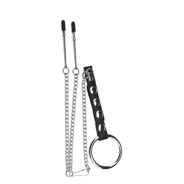 Blue Line CB Gear Cock Ring With Nipple Tweezers Metallringe Schwarz