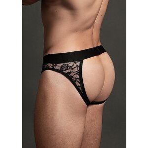 Lace Open Back Brief - Black - S/M