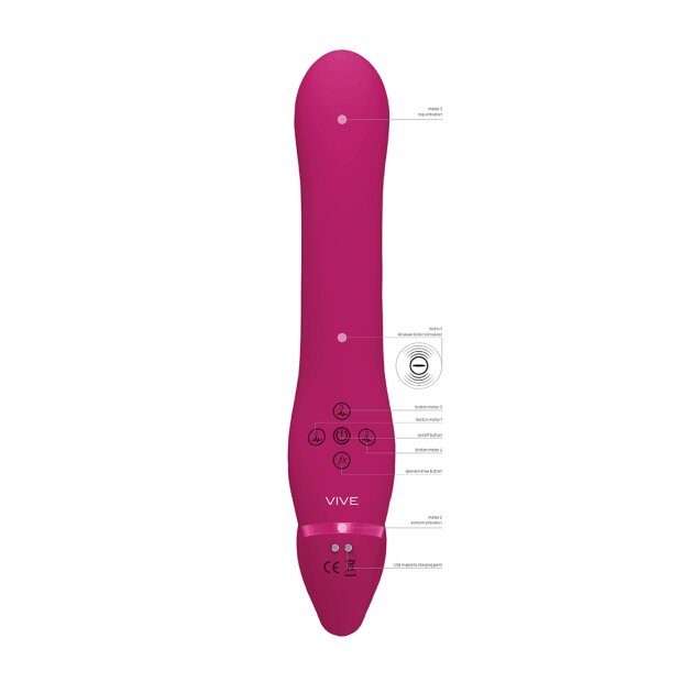 VIVE Ai Dual Vibrating Air Wave Tickler Strapless Strap-On Pink 14,5 cm ⌀ 3,6 cm