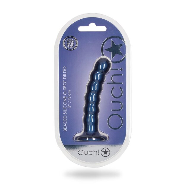 Shots - Ouch! Beaded Silicone G-Spot Dildo Blau 13 cm ⌀ 2,5 cm