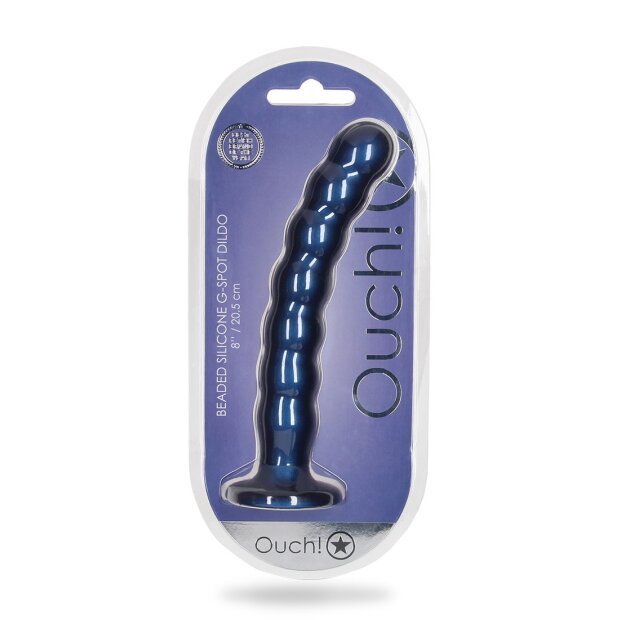 Shots - Ouch! Beaded Silicone G-Spot Dildo Blau 21 cm ⌀ 3,1 cm
