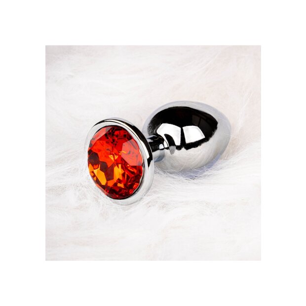Shots Ouch ! Plug anal rond en pierre précieuse argent rouge rubis petit 2,7 cm