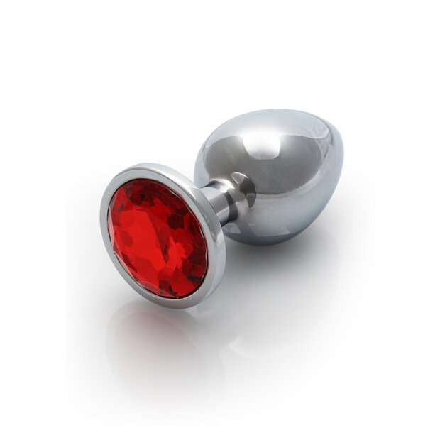 Shots Ouch ! Bouchon anal rond en pierre précieuse argent rubis rouge moyen 3,4 cm