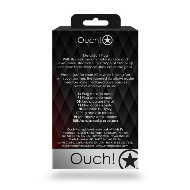 Shots Ouch ! Bouchon anal rond en pierre précieuse argent rubis rouge moyen 3,4 cm