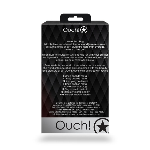 Shots Ouch ! plug anal rond en pierre précieuse argent rubis rouge grand 34 cm