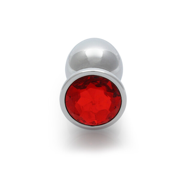Shots Ouch ! plug anal rond en pierre précieuse argent rubis rouge grand 34 cm