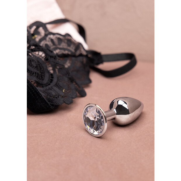 Shots Ouch ! Plug anal rond en pierre précieuse argent petit 2,7 cm