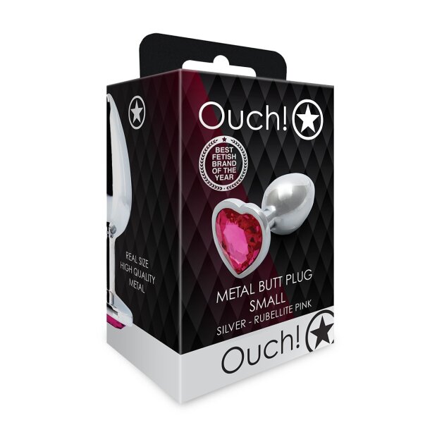 Shots Ouch! Heart Gemstone Anal Plug Silver Pink small 2.7 cm