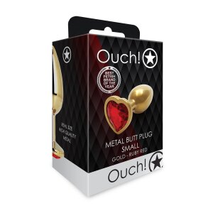 Shots Ouch! Heart gemstone anal plug gold ruby red small...