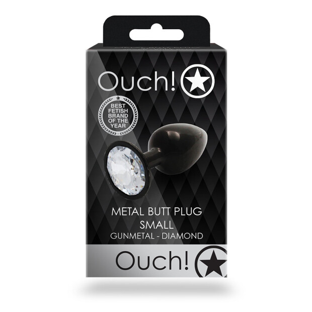 Shots Ouch ! Bouchon anal rond en pierre précieuse noir argenté petit 2,7 cm
