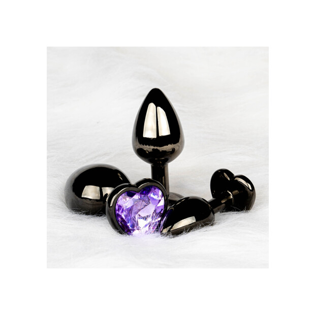 Shots Ouch ! Coeur pierre précieuse Anal Plug Noir Violet moyen 3,4 cm