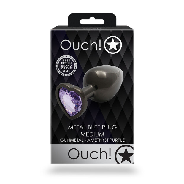 Shots Ouch ! Coeur pierre précieuse Anal Plug Noir Violet moyen 3,4 cm