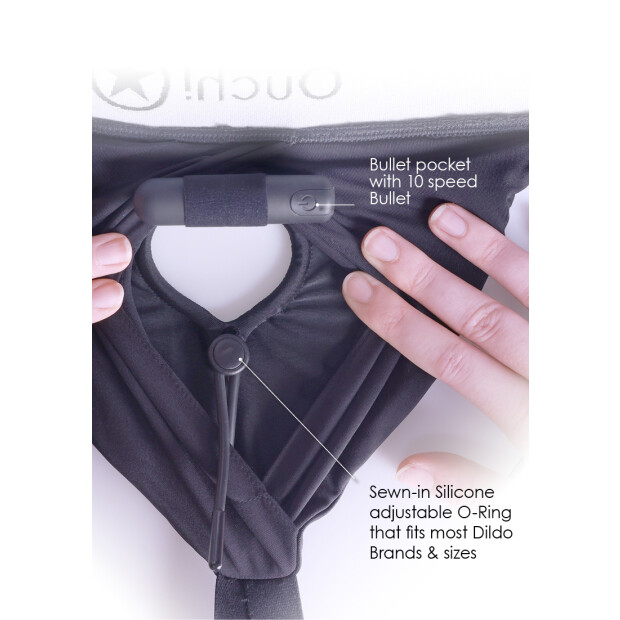 Shots Ouch! Vibrierende Strap-on Boxershorts Panty Vibrator Schwarz XL/XXL