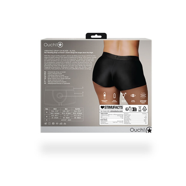 Shots Ouch! Vibrierende Strap-on Boxershorts Panty Vibrator Schwarz XL/XXL