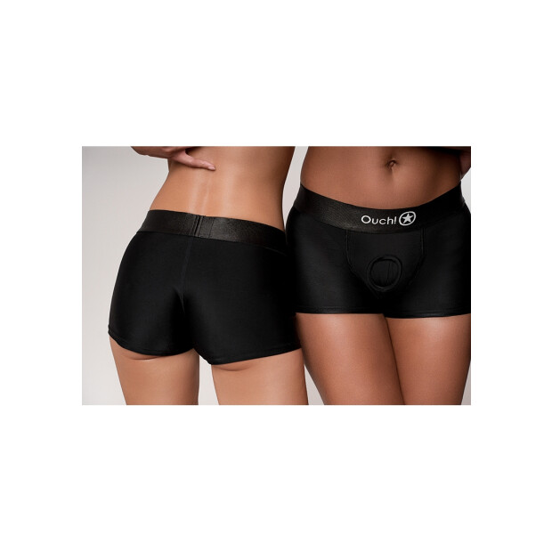 Shots Ouch! Vibrierende Strap-on Boxershorts Panty Vibrator Schwarz XL/XXL