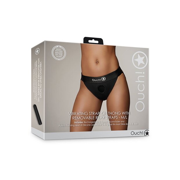 Shots Ouch! Vibrierender Strap-on-Tanga Panty Vibrator Schwarz M/L