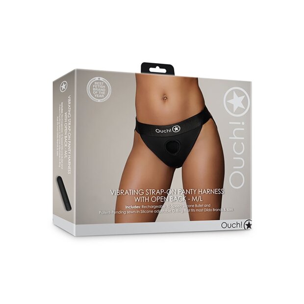Shots - Ouch! Vibrierender offener Strap-on Panty Vibrator Schwarz M/L