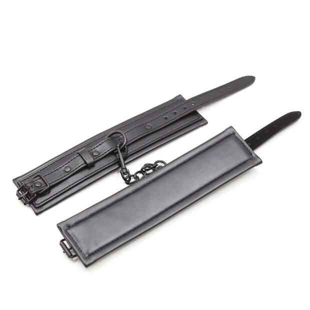 OHMAMA Menottes avec lanière en cuir et chaîne en métal noir